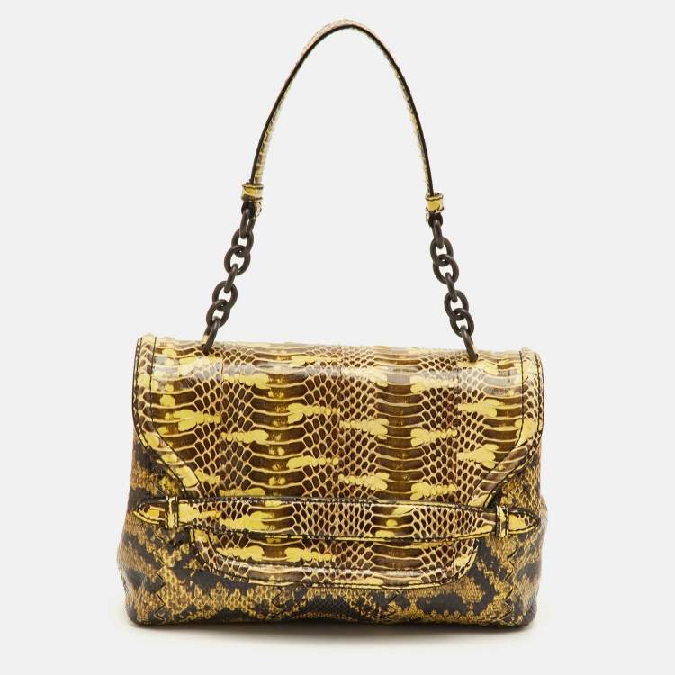 مملوكة مسبقًا Bottega Veneta Brown/Yellow Karung Leather and Watersnake Shoulder Bag