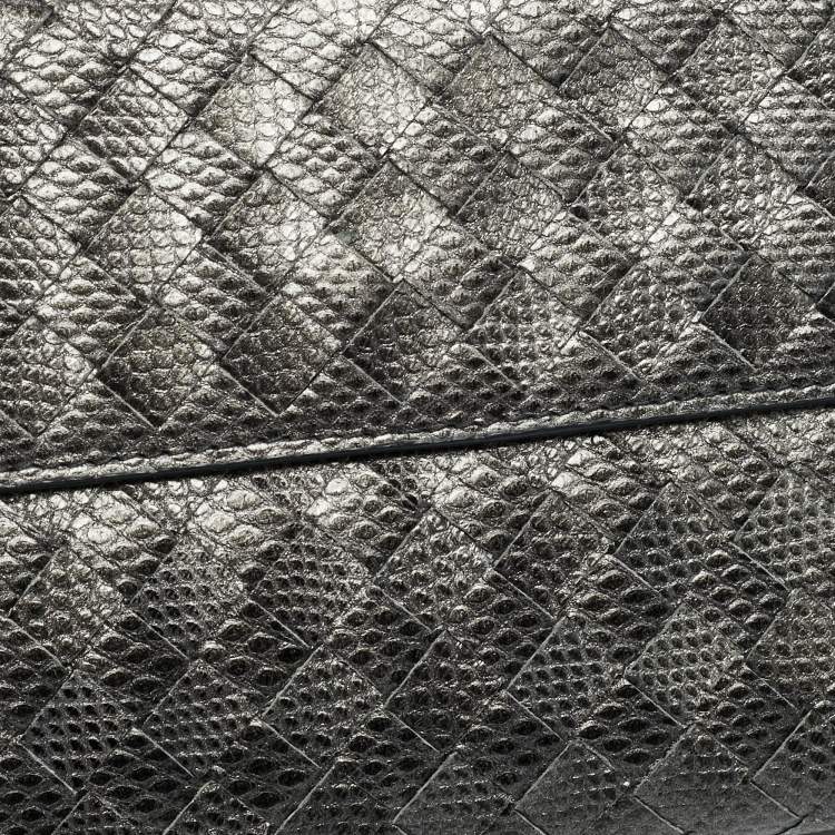 Pre Owned Bottega Veneta Grey Lizard Embossed Intrecciato Leather French Flap Wallet