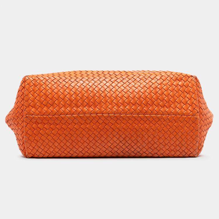 مملوكة مسبقًا Bottega Veneta Orange Large Lambskin Intreccio Cabat Tote