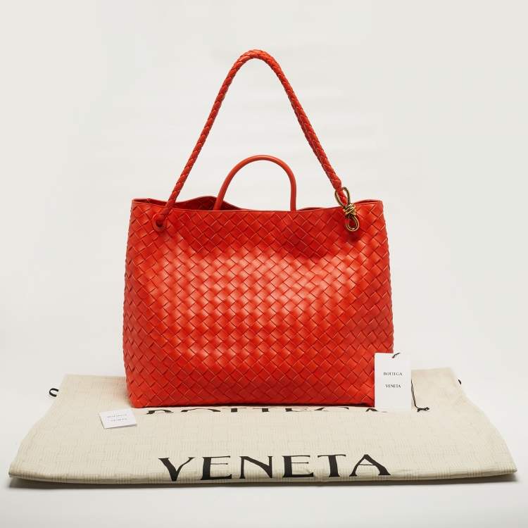 Pre Owned Bottega Veneta Andiamo Large Orange Intrecciato Leather Tote