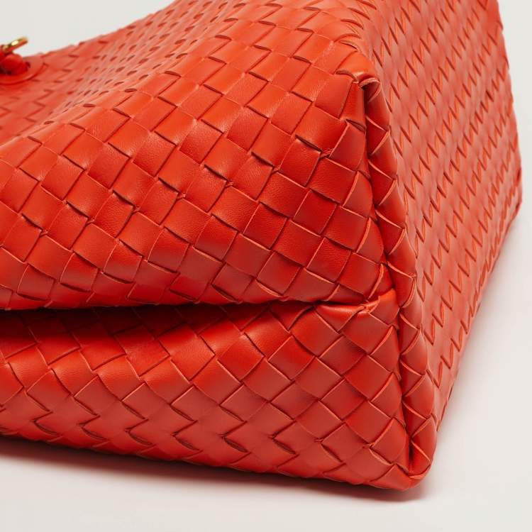 Pre Owned Bottega Veneta Andiamo Large Orange Intrecciato Leather Tote