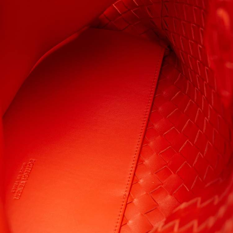 Pre Owned Bottega Veneta Andiamo Large Orange Intrecciato Leather Tote
