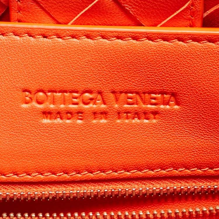 Pre Owned Bottega Veneta Andiamo Large Orange Intrecciato Leather Tote