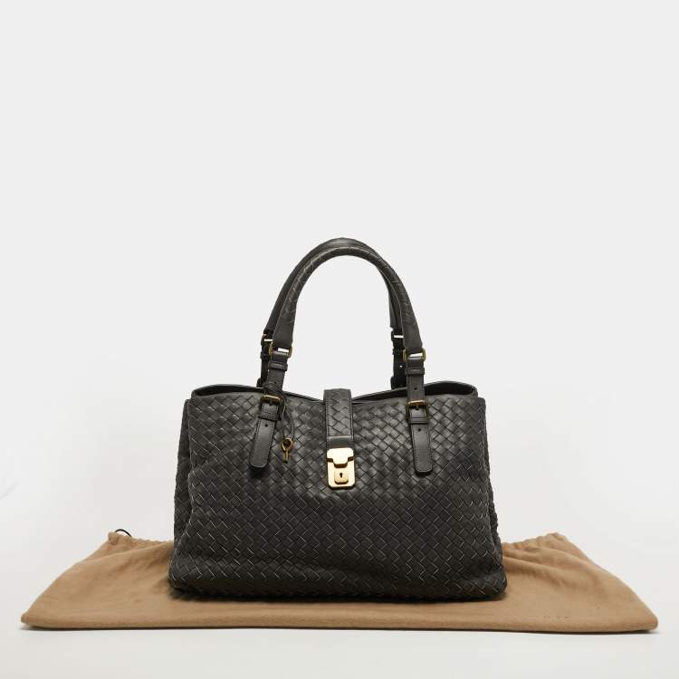 مملوكة مسبقًا Bottega Veneta Roma Medium Dark Grey Intrecciato Leather Tote