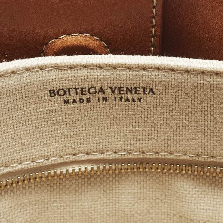 Pre Owned Bottega Veneta Andiamo Small Brown/Natural Canvas and Leather Tote