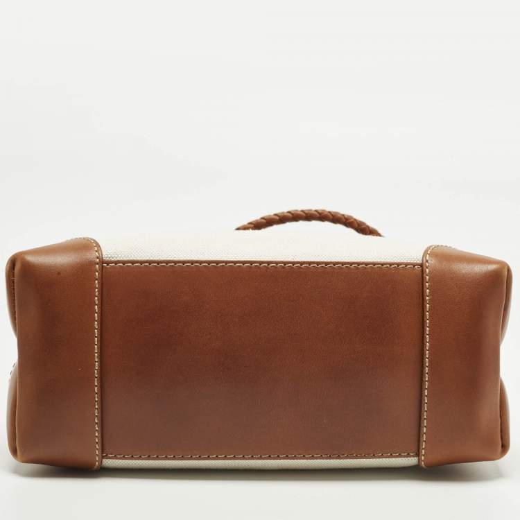 Pre Owned Bottega Veneta Andiamo Small Brown/Natural Canvas and Leather Tote