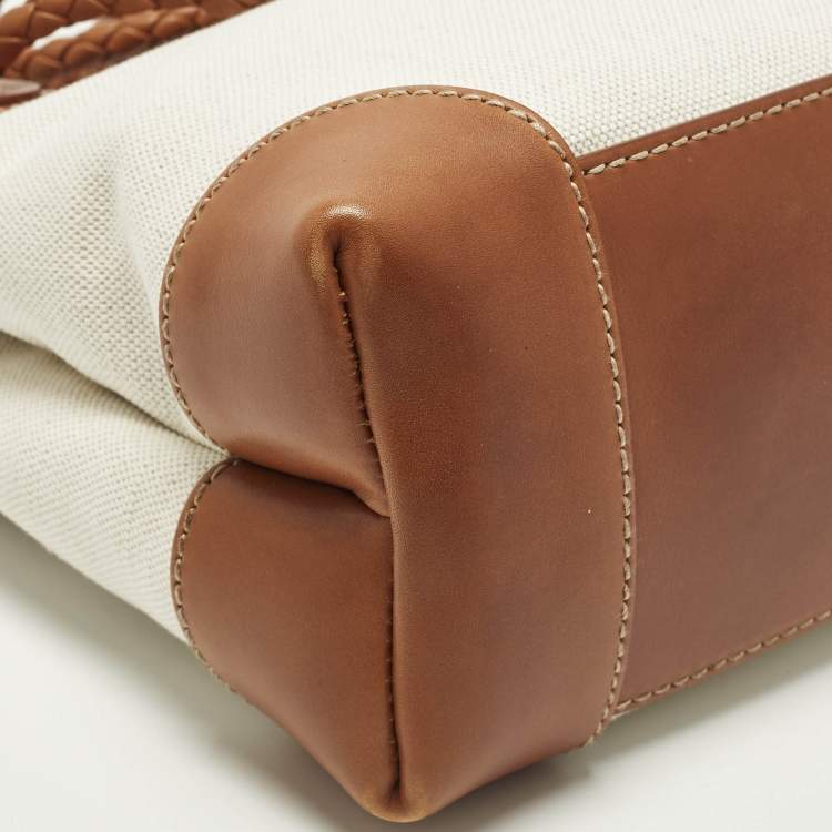 Pre Owned Bottega Veneta Andiamo Small Brown/Natural Canvas and Leather Tote