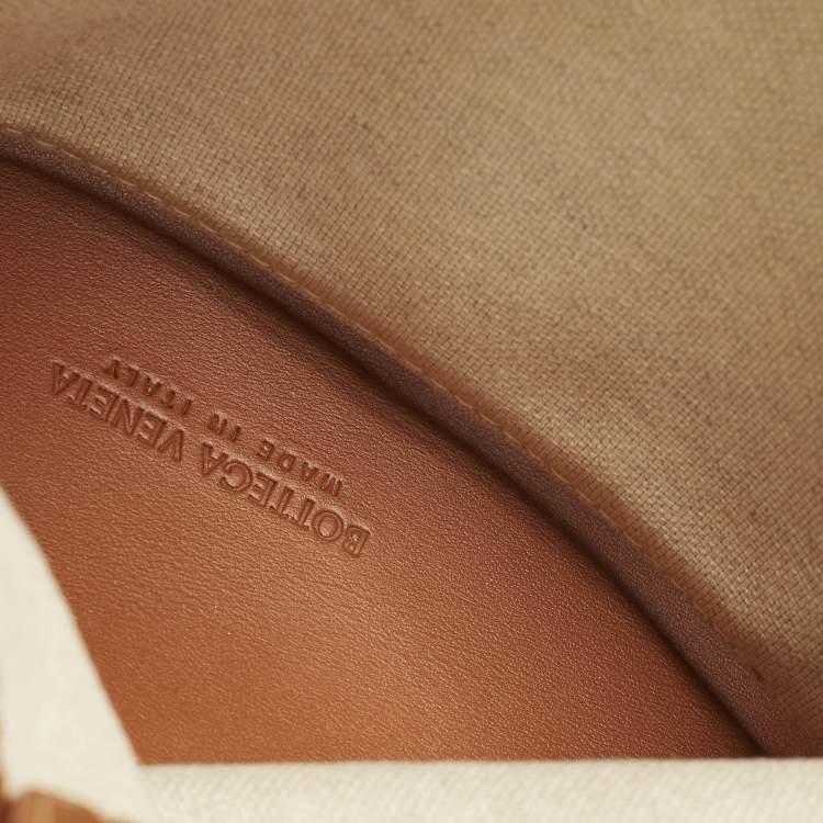 Pre Owned Bottega Veneta Andiamo Small Brown/Natural Canvas and Leather Tote
