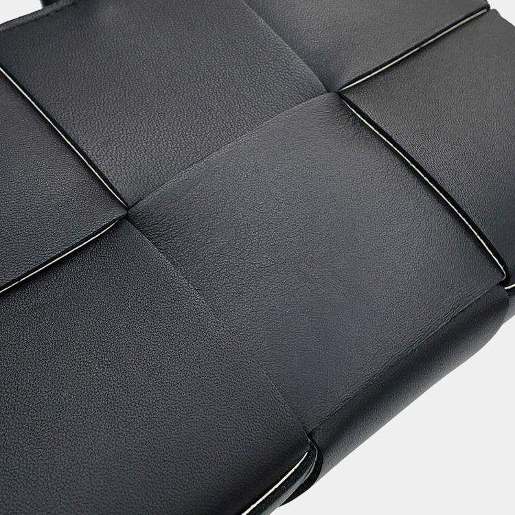 Pre Owned Bottega Veneta Maxi Intrecciato Candy Alco Tote Black/White Leather