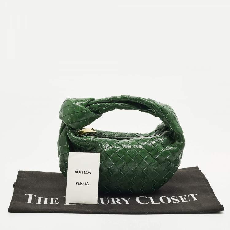 Pre Owned Bottega Veneta Jodie Mini Green Intrecciato Patent Leather Hobo