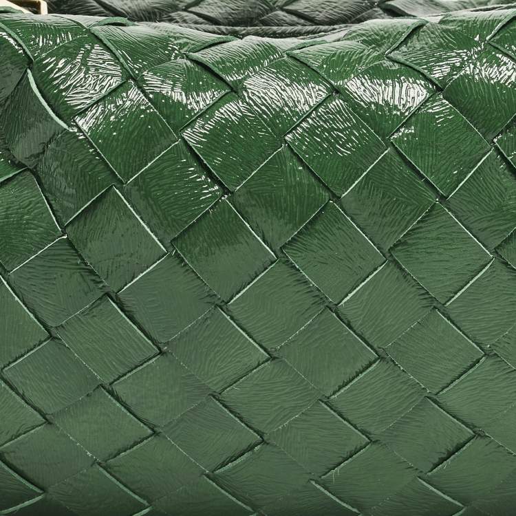 Pre Owned Bottega Veneta Jodie Mini Green Intrecciato Patent Leather Hobo