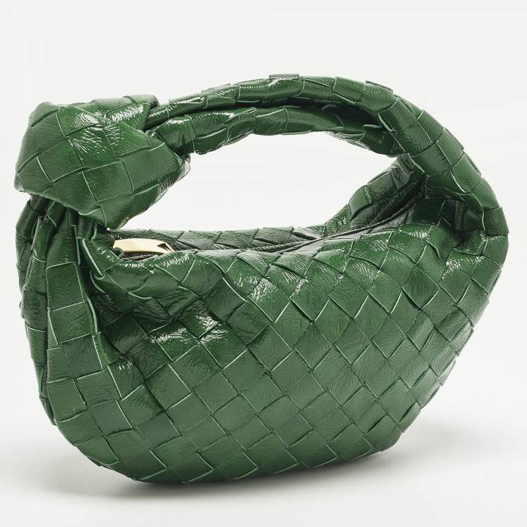 Pre Owned Bottega Veneta Jodie Mini Green Intrecciato Patent Leather Hobo