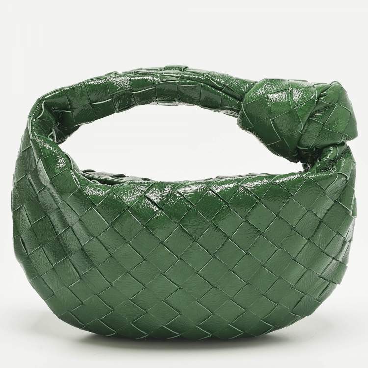 Pre Owned Bottega Veneta Jodie Mini Green Intrecciato Patent Leather Hobo