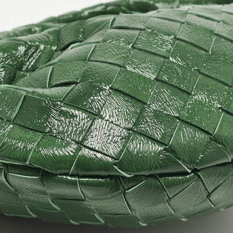 Pre Owned Bottega Veneta Jodie Mini Green Intrecciato Patent Leather Hobo