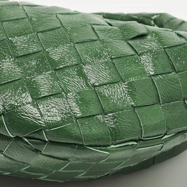 Pre Owned Bottega Veneta Jodie Mini Green Intrecciato Patent Leather Hobo