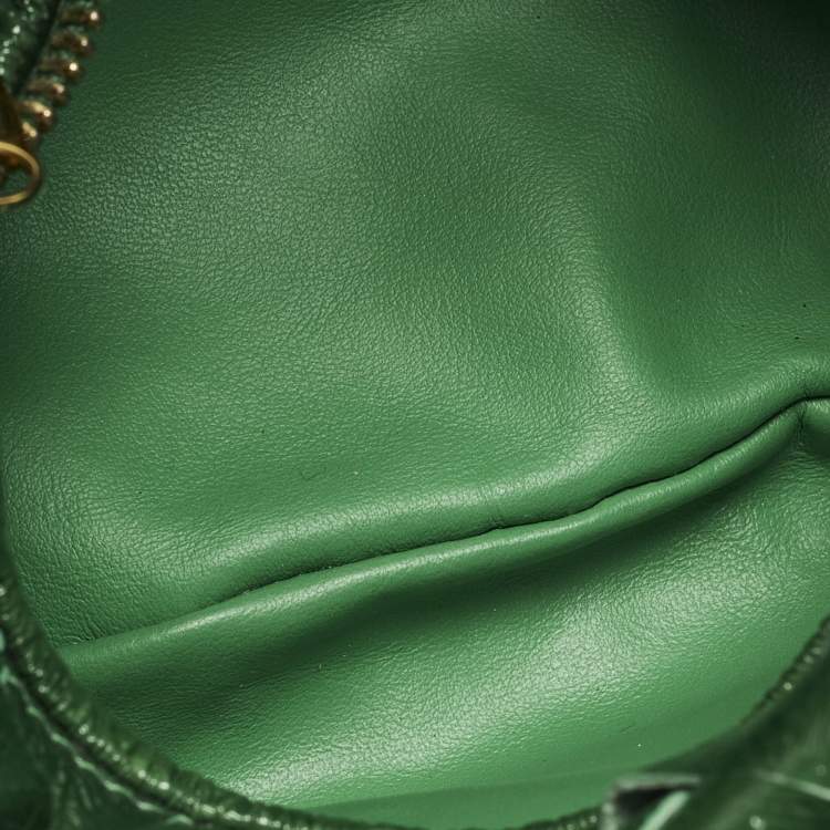 Pre Owned Bottega Veneta Jodie Mini Green Intrecciato Patent Leather Hobo