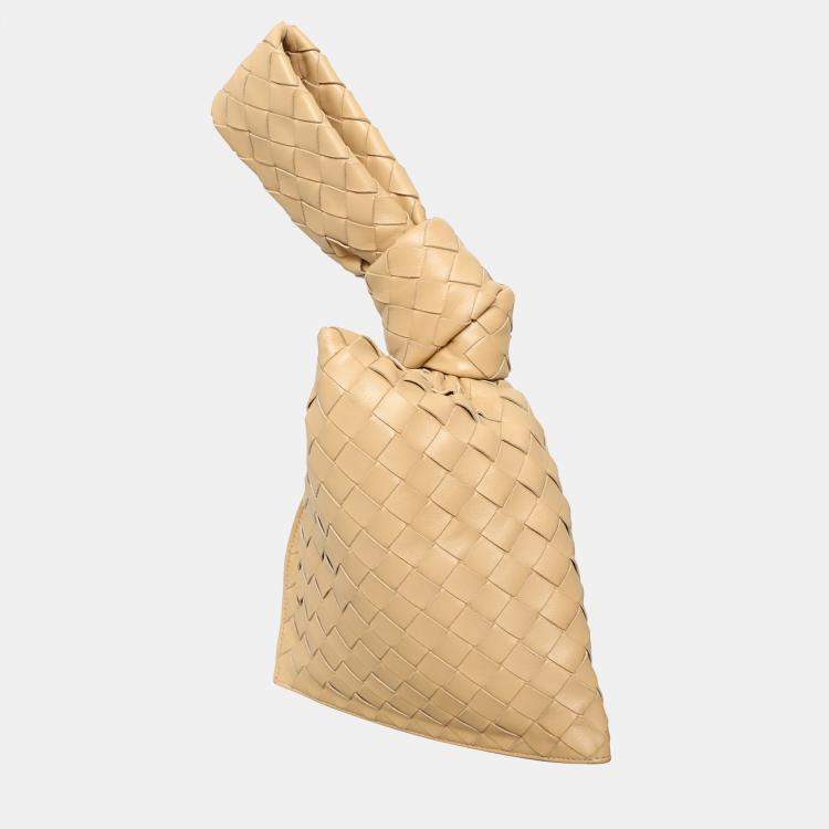 Pre Owned Bottega Veneta Beige Leather Intrecciato Twist Bag