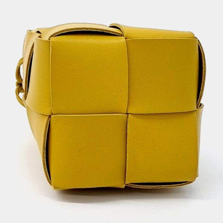 Pre Owned Bottega Veneta Yellow Leather Cassette Mini Bucket Bag