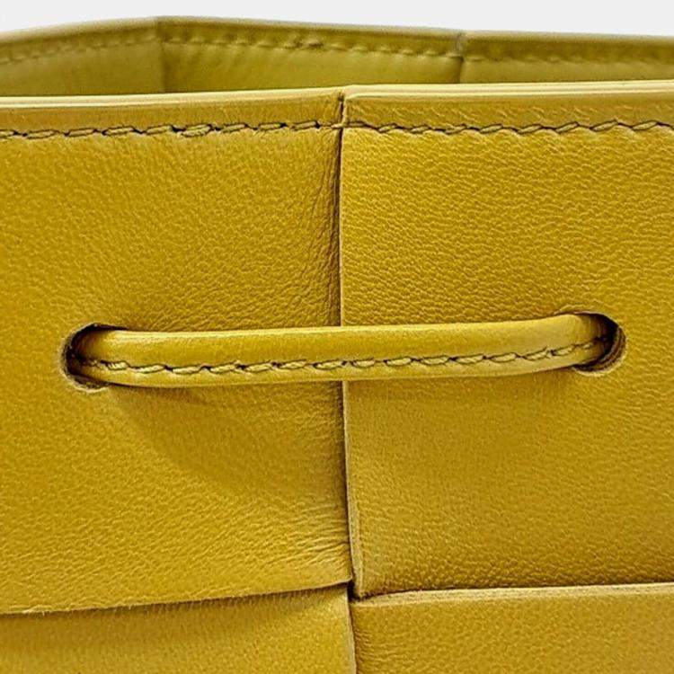 Pre Owned Bottega Veneta Yellow Leather Cassette Mini Bucket Bag