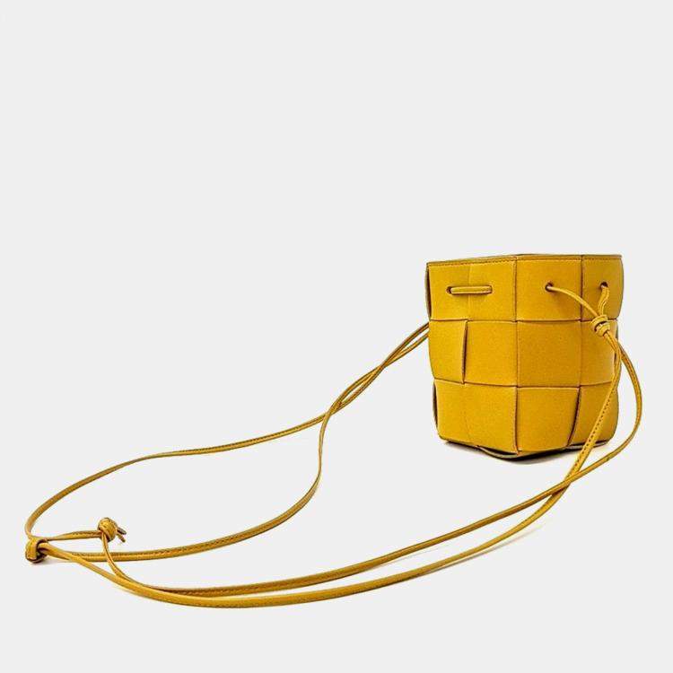 Pre Owned Bottega Veneta Yellow Leather Cassette Mini Bucket Bag
