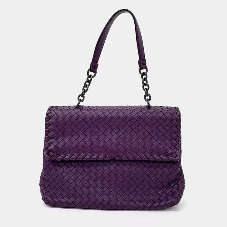 Pre Owned Bottega Veneta Purple Leather Mesh Olympia Bag