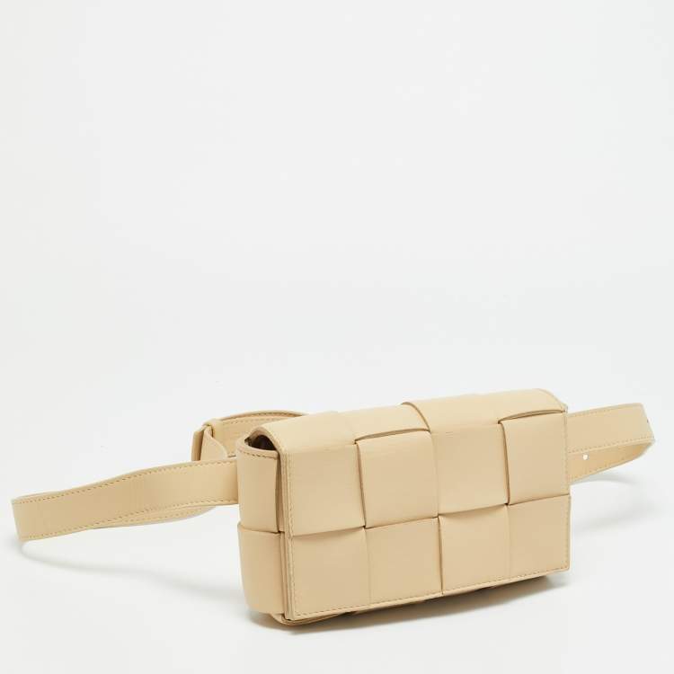 Pre Owned Bottega Veneta Cassette Mini Beige Intrecciato Leather Belt Bag