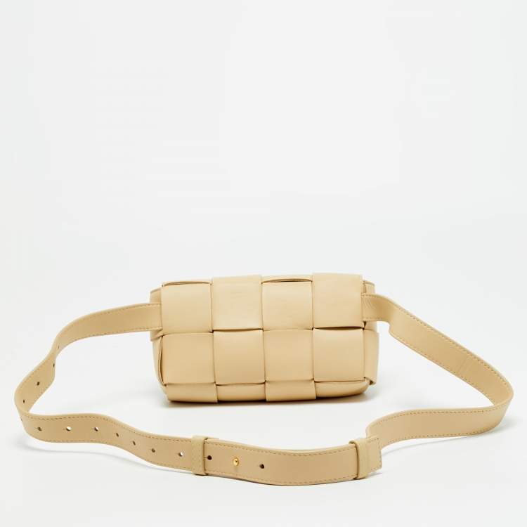 Pre Owned Bottega Veneta Cassette Mini Beige Intrecciato Leather Belt Bag
