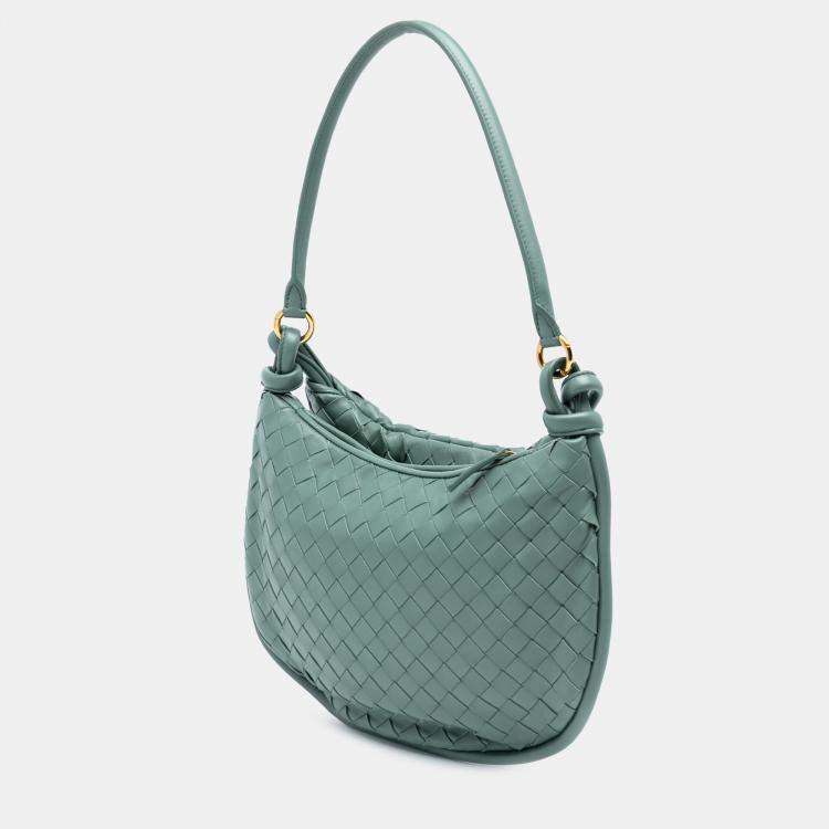 Pre Owned Bottega Veneta Green Medium Nappa Intrecciato Gemelli Hobo