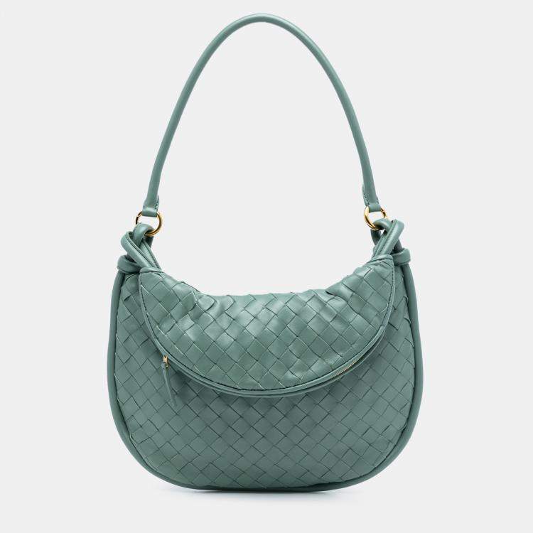 Pre Owned Bottega Veneta Green Medium Nappa Intrecciato Gemelli Hobo