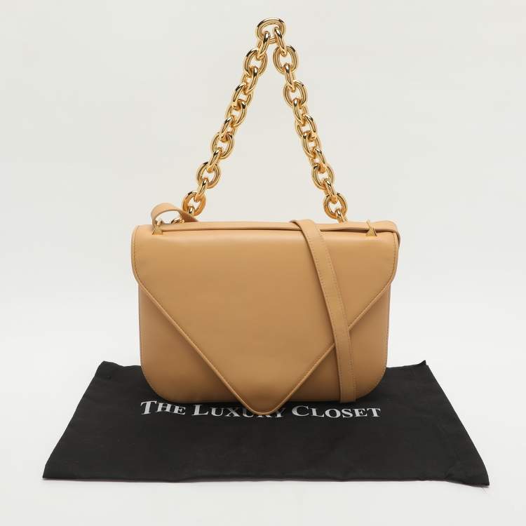 Pre Owned Bottega Veneta Mount Large Beige Leather Crossbody Bag