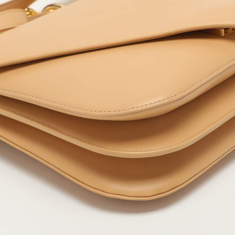 Pre Owned Bottega Veneta Mount Large Beige Leather Crossbody Bag