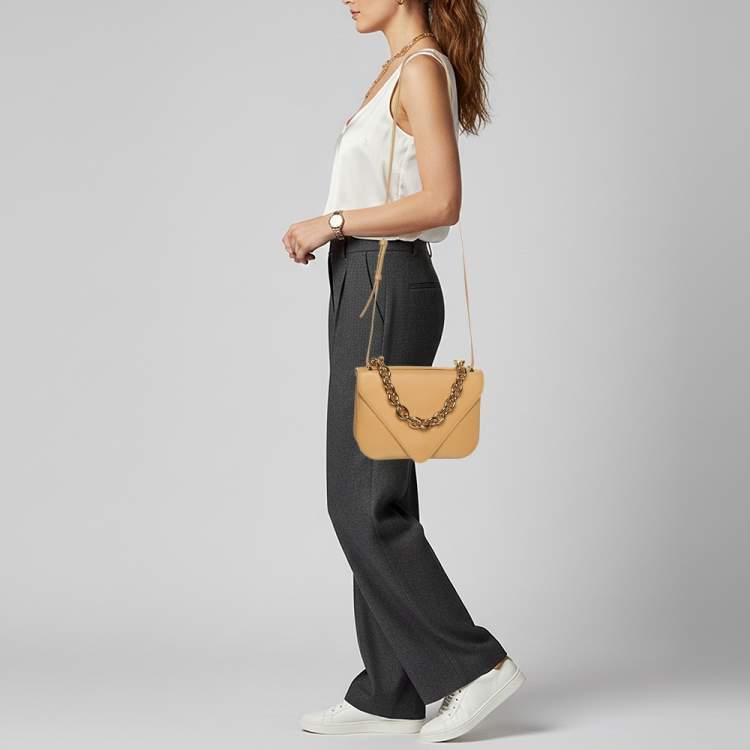 Pre Owned Bottega Veneta Mount Large Beige Leather Crossbody Bag