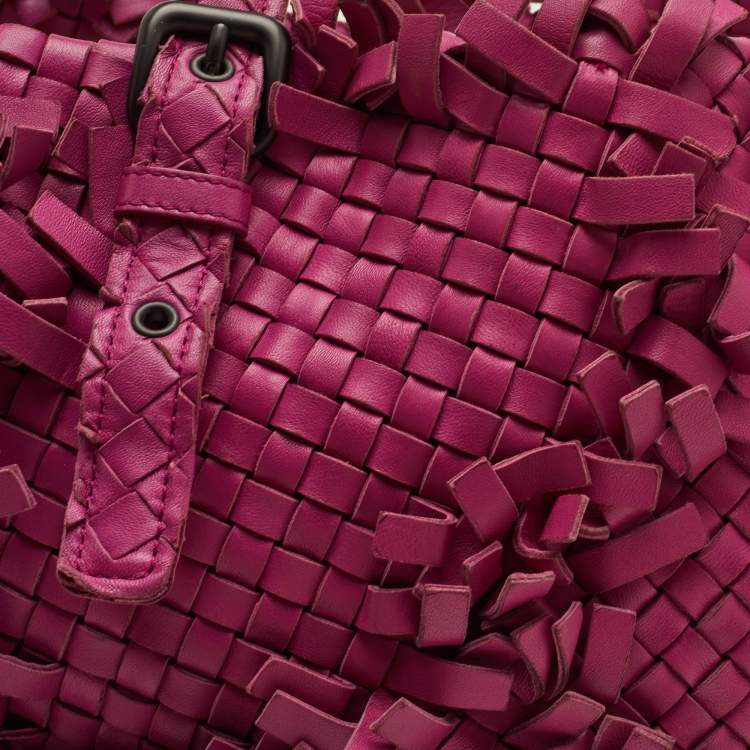 Pre Owned Bottega Veneta Fringe Pink Intrecciato Leather Cabat Tote