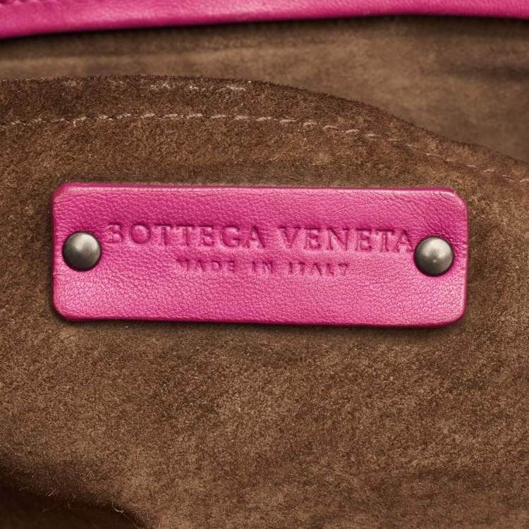 Pre Owned Bottega Veneta Fringe Pink Intrecciato Leather Cabat Tote