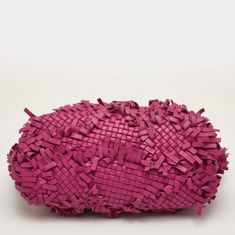 Pre Owned Bottega Veneta Fringe Pink Intrecciato Leather Cabat Tote