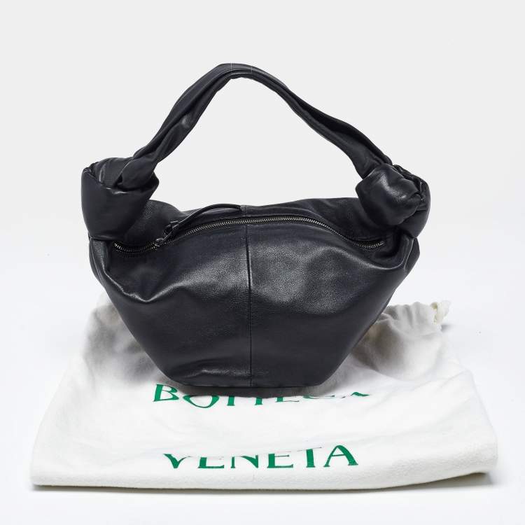 Pre Owned Bottega Veneta Double Knot Mini Black Leather Hobo