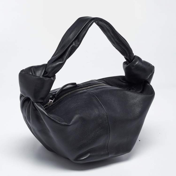 Pre Owned Bottega Veneta Double Knot Mini Black Leather Hobo
