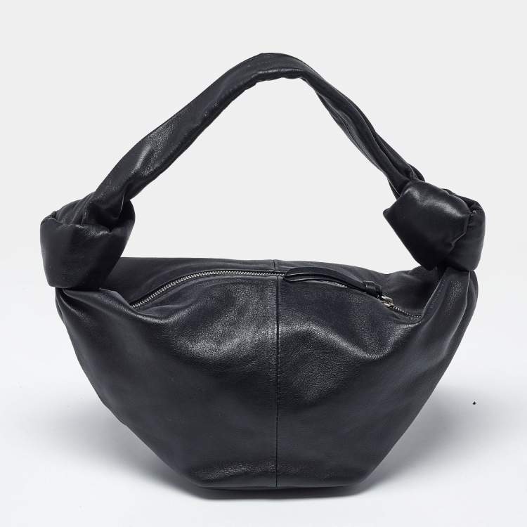 Pre Owned Bottega Veneta Double Knot Mini Black Leather Hobo