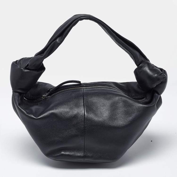 Pre Owned Bottega Veneta Double Knot Mini Black Leather Hobo