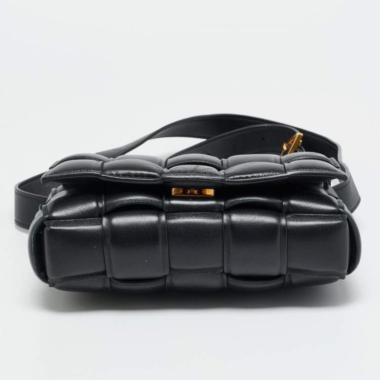 Pre Owned Bottega Veneta Padded Cassette Black Intreccio Leather Crossbody Bag