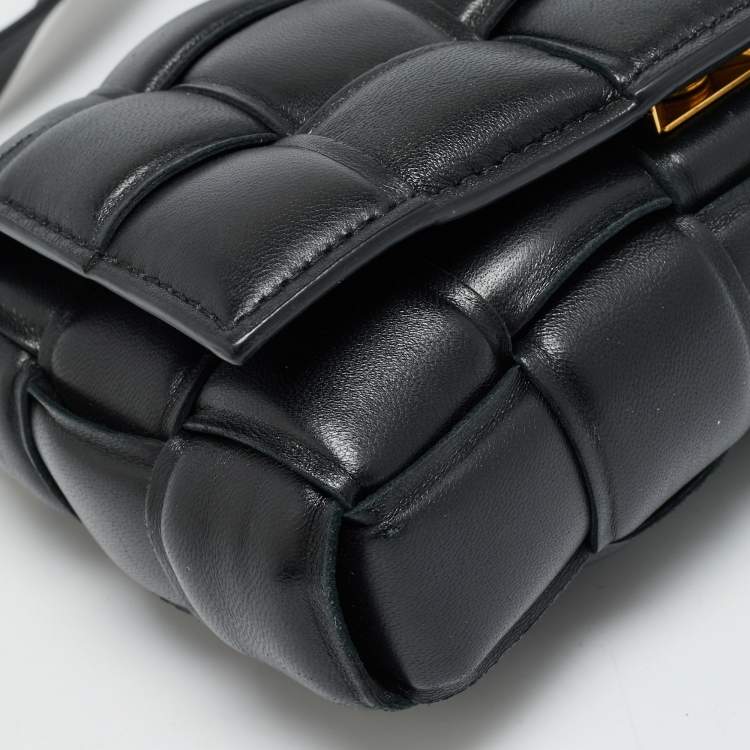 Pre Owned Bottega Veneta Padded Cassette Black Intreccio Leather Crossbody Bag