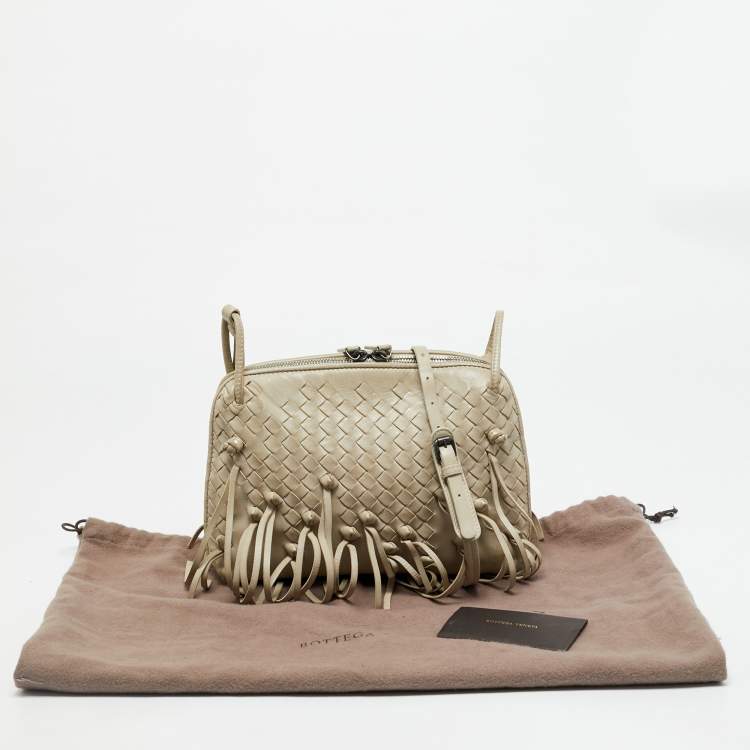 Pre Owned Bottega Veneta Nodini Light Beige Intrecciato Leather Shoulder Bag