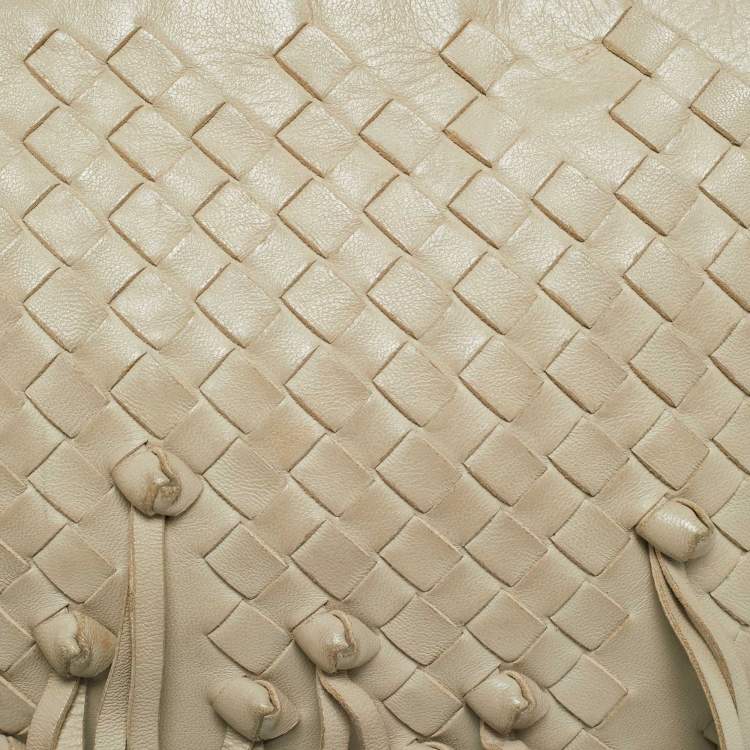Pre Owned Bottega Veneta Nodini Light Beige Intrecciato Leather Shoulder Bag