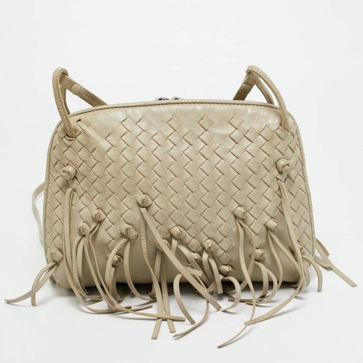 Pre Owned Bottega Veneta Nodini Light Beige Intrecciato Leather Shoulder Bag