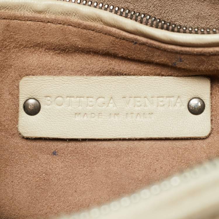 Pre Owned Bottega Veneta Nodini Light Beige Intrecciato Leather Shoulder Bag