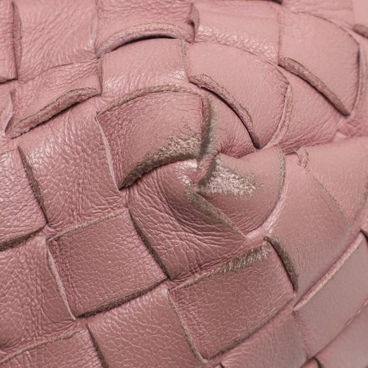 Pre Owned Bottega Veneta Olimpia Medium Pink Intrecciato Leather Shoulder Bag