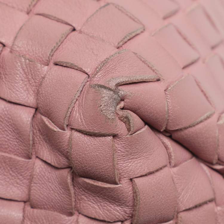 Pre Owned Bottega Veneta Olimpia Medium Pink Intrecciato Leather Shoulder Bag