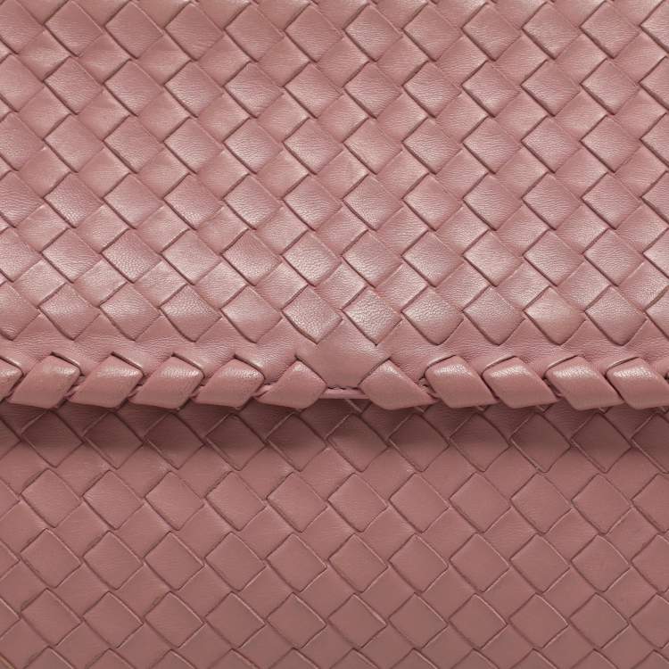 Pre Owned Bottega Veneta Olimpia Medium Pink Intrecciato Leather Shoulder Bag