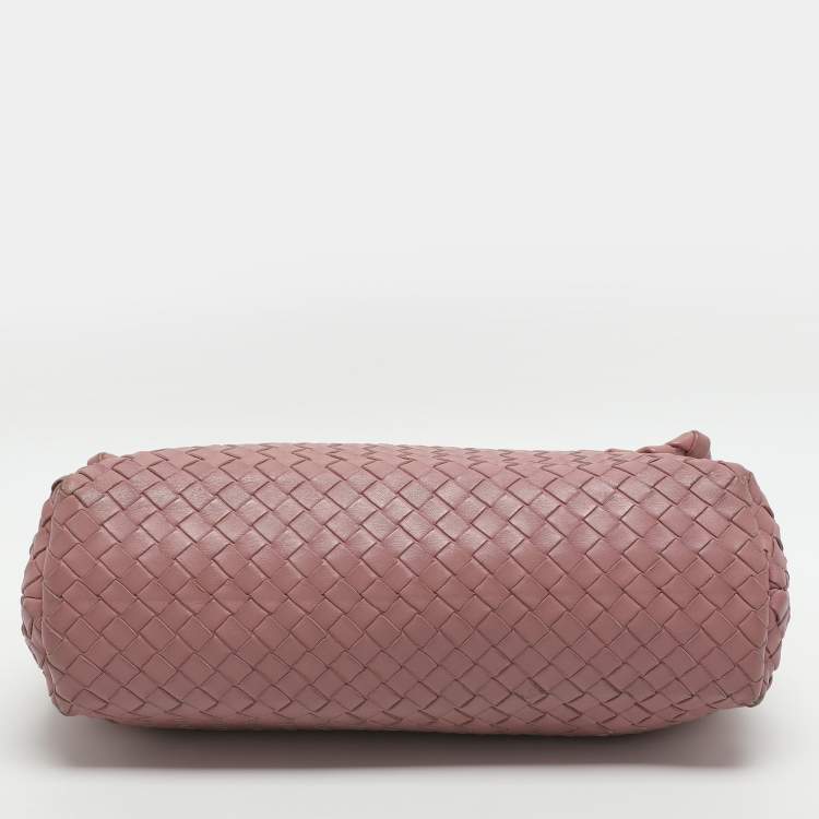 Pre Owned Bottega Veneta Olimpia Medium Pink Intrecciato Leather Shoulder Bag