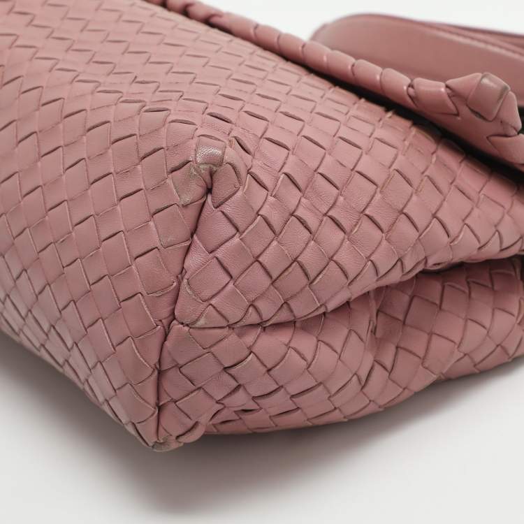 Pre Owned Bottega Veneta Olimpia Medium Pink Intrecciato Leather Shoulder Bag
